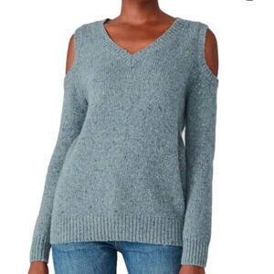 Rebecca Minkoff Alpaca Sweater Cold Shoulder Knit Sweater Womens Large Blue Wool